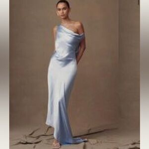 Blue maxi dress XS, low back, off shoulder.